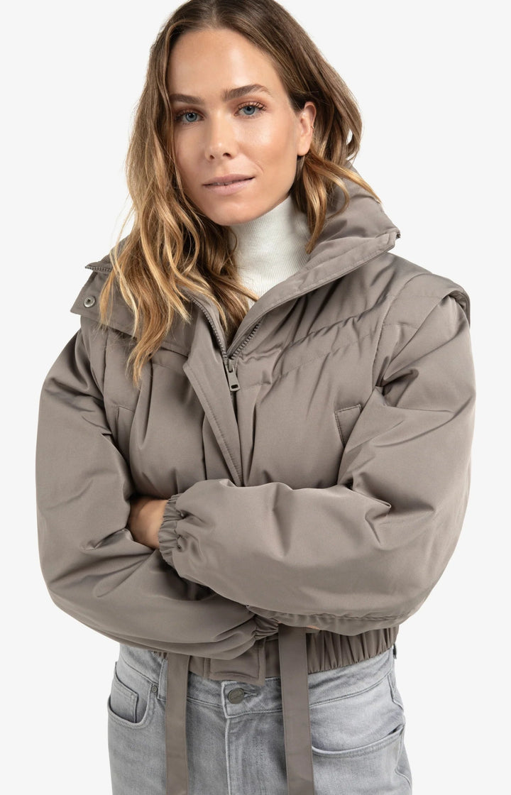 YAYA - Jas Cropped Jacket (zip - off sleeves) Taupe Grey - Luxedy