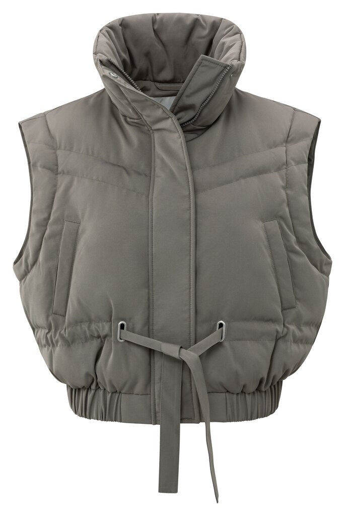 YAYA - Jas Cropped Jacket (zip - off sleeves) Taupe Grey - Luxedy