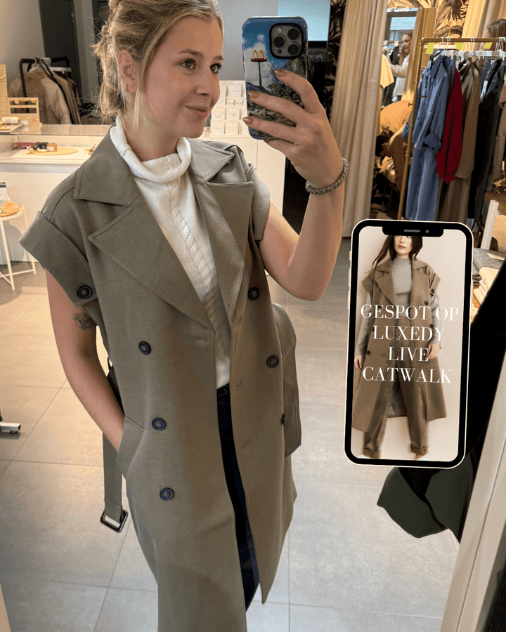 YAYA - Jas Long Woven Jacket Capers Melange - Luxedy