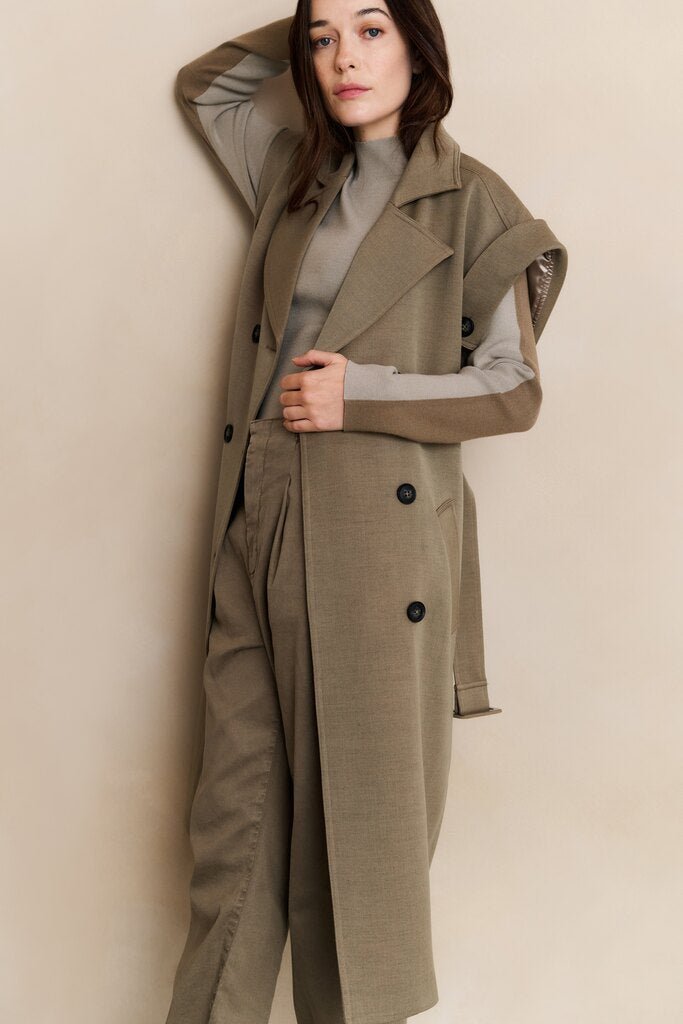 YAYA - Jas Long Woven Jacket Capers Melange - Luxedy