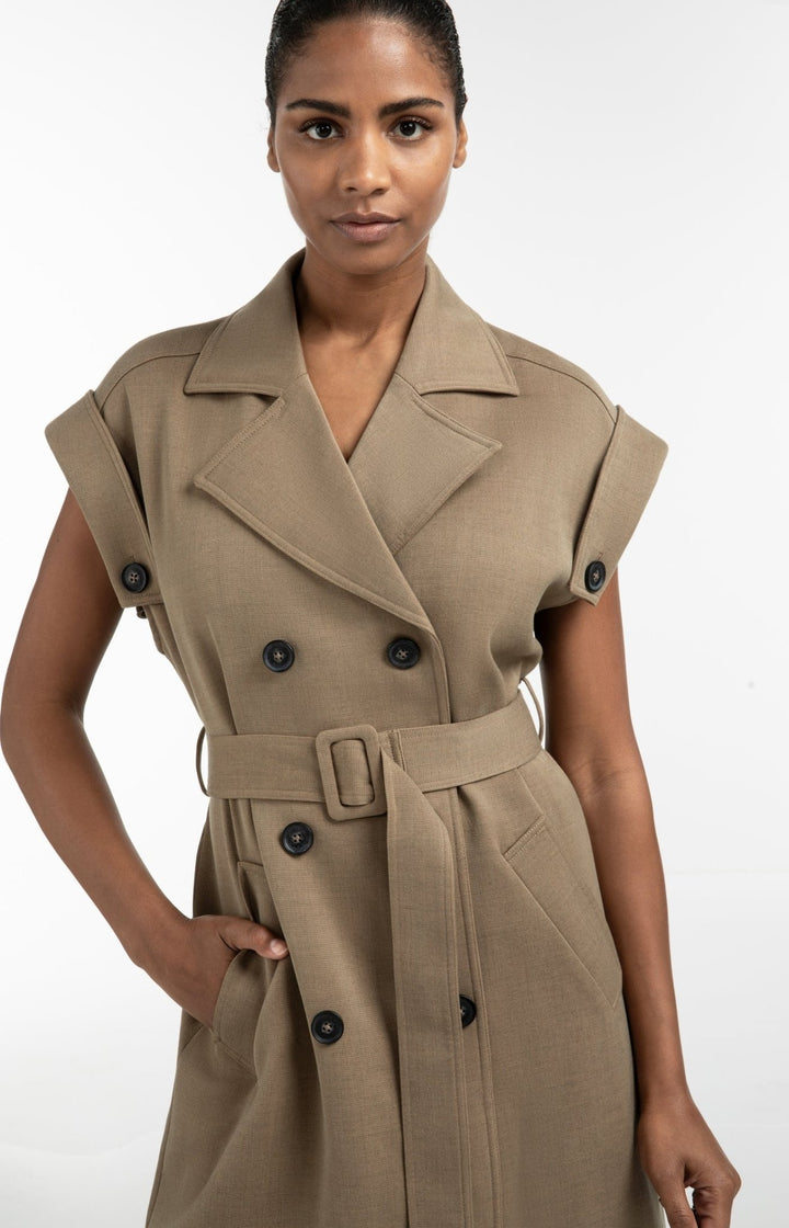YAYA - Jas Long Woven Jacket Capers Melange - Luxedy