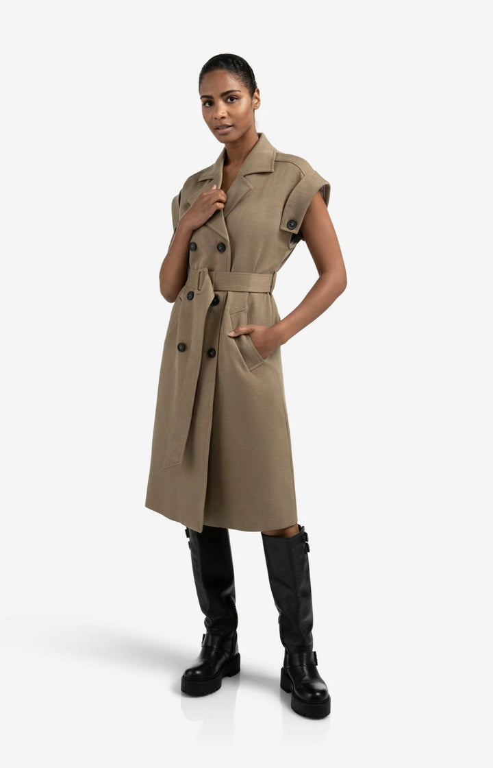 YAYA - Jas Long Woven Jacket Capers Melange - Luxedy
