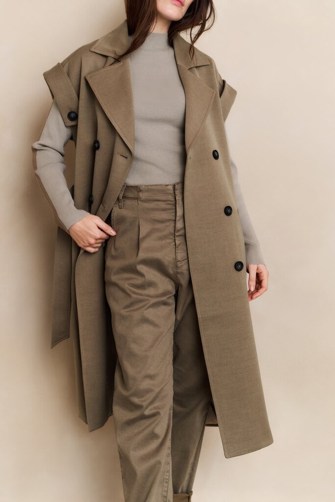 YAYA - Jas Long Woven Jacket Capers Melange - Luxedy