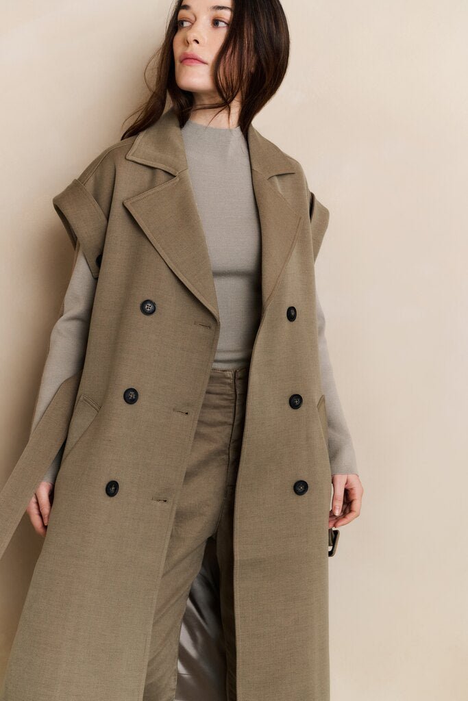 YAYA - Jas Long Woven Jacket Capers Melange - Luxedy