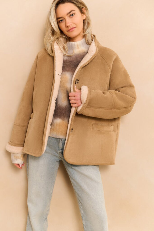 YAYA - Jas Oversized Lammy Light Camel - Luxedy