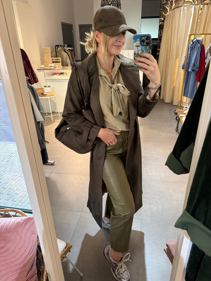 YAYA - Jas Oversized Suedine Brown - Luxedy
