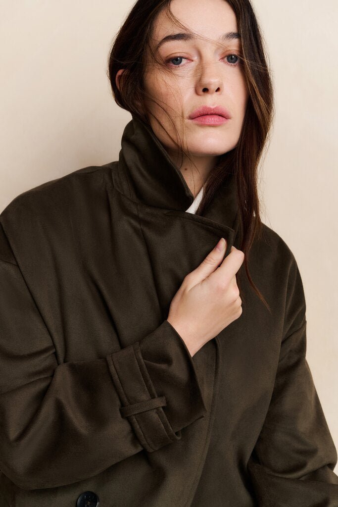 YAYA - Jas Oversized Suedine Brown - Luxedy
