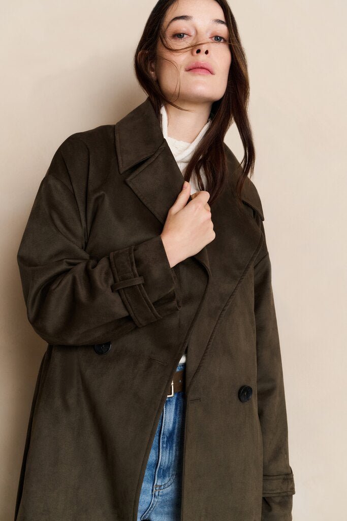 YAYA - Jas Oversized Suedine Brown - Luxedy