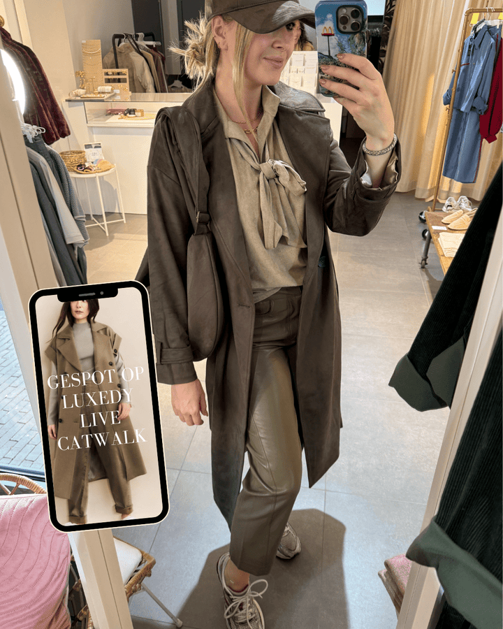 YAYA - Jas Oversized Suedine Brown - Luxedy