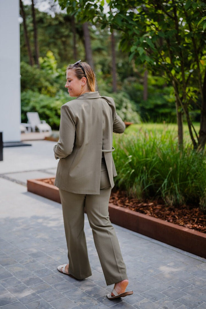 YAYA - Jas Oversized Woven Blazer With Slit Detail Stone Gray - Luxedy