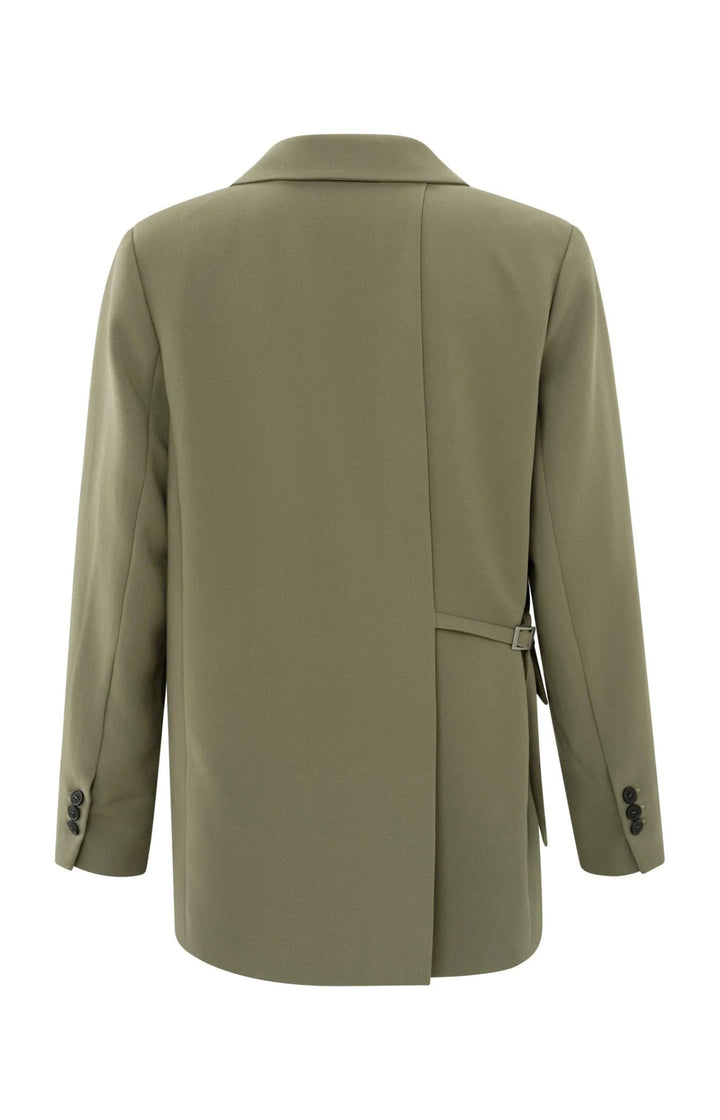 YAYA - Jas Oversized Woven Blazer With Slit Detail Stone Gray - Luxedy