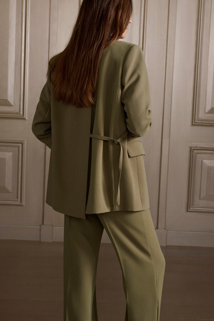YAYA - Jas Oversized Woven Blazer With Slit Detail Stone Gray - Luxedy