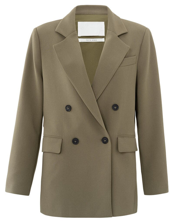 YAYA - Jas Oversized Woven Blazer With Slit Detail Stone Gray - Luxedy