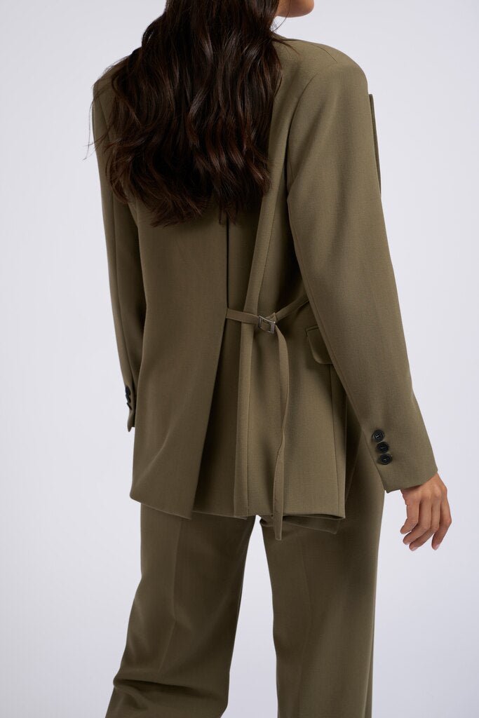YAYA - Jas Oversized Woven Blazer With Slit Detail Stone Gray - Luxedy