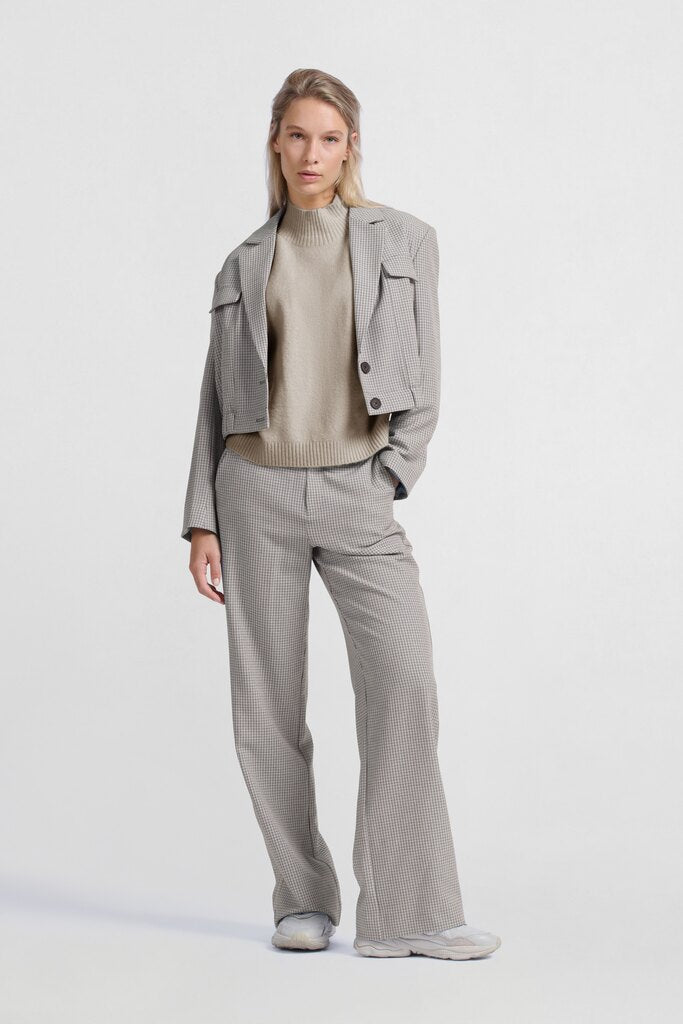YAYA - Jas Woven Checked Short Blazer Feather Grey Dessin - Luxedy