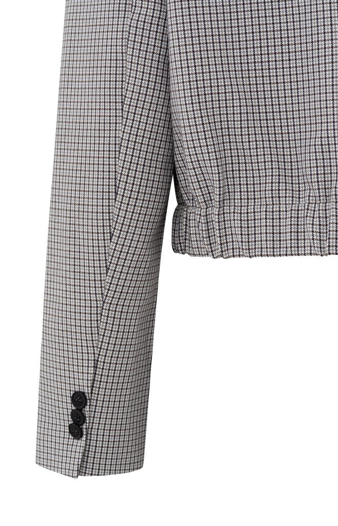 YAYA - Jas Woven Checked Short Blazer Feather Grey Dessin - Luxedy