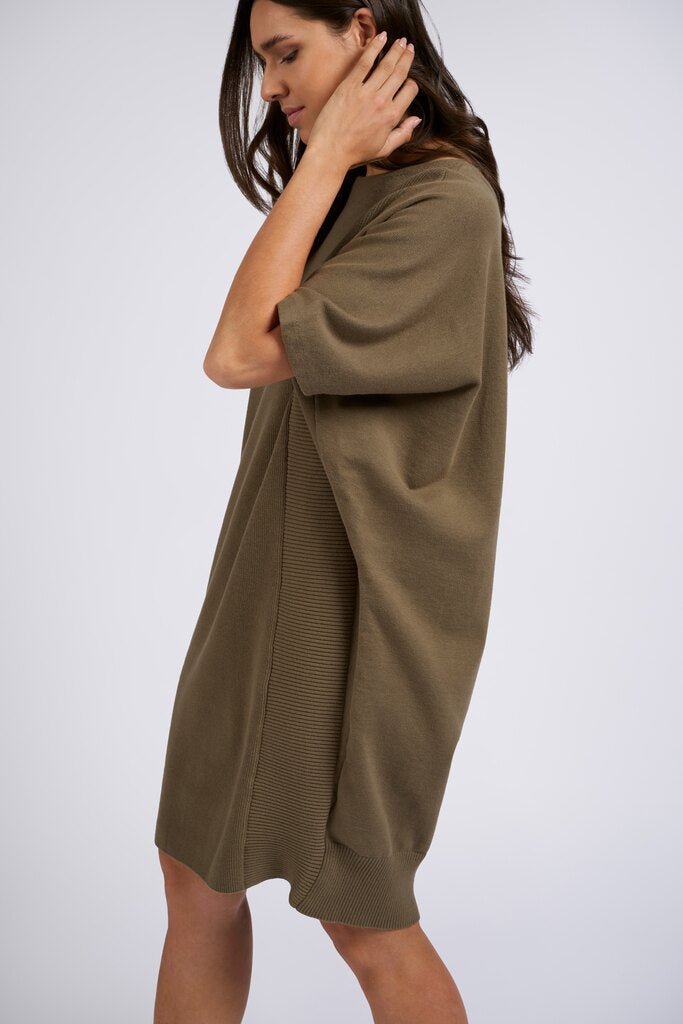 YAYA - Jurk Batwing Mixed Stitches Dress Stone Gray - Luxedy