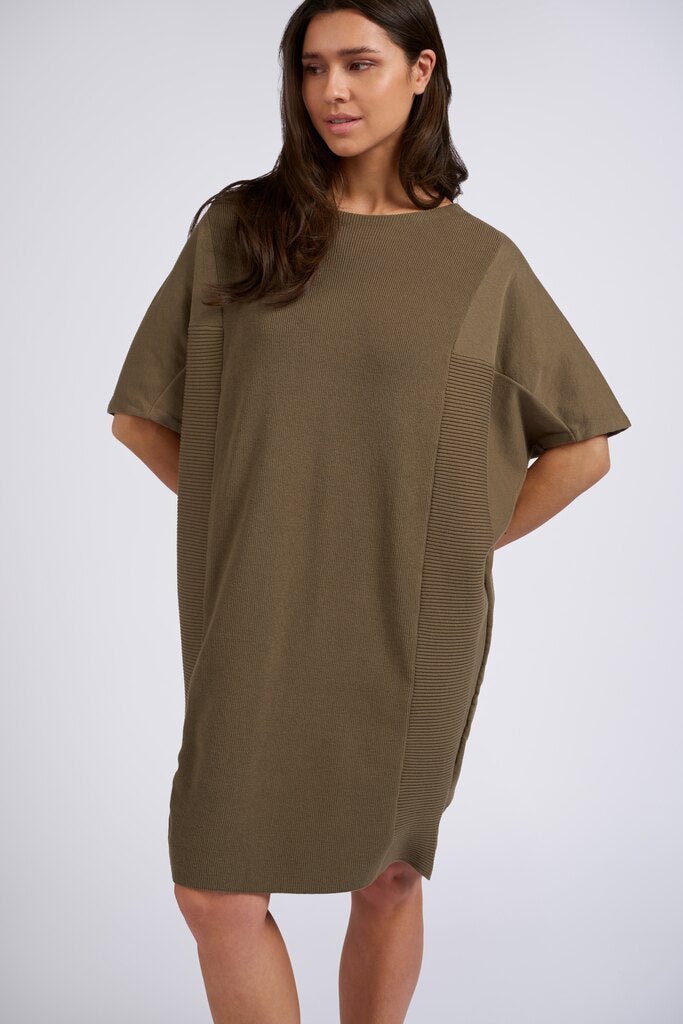 YAYA - Jurk Batwing Mixed Stitches Dress Stone Gray - Luxedy