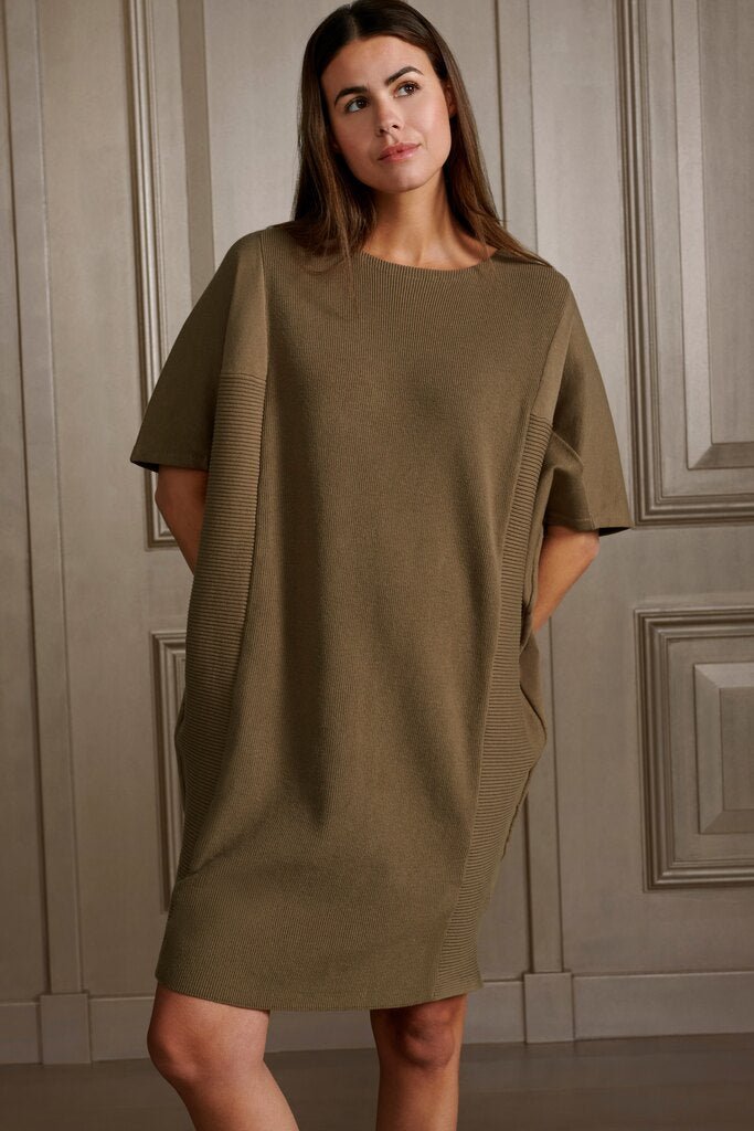 YAYA - Jurk Batwing Mixed Stitches Dress Stone Gray - Luxedy