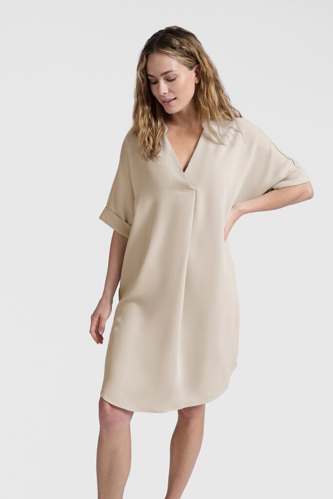 YAYA - Jurk Flowy V - Neck Rainy Day Beige - Luxedy
