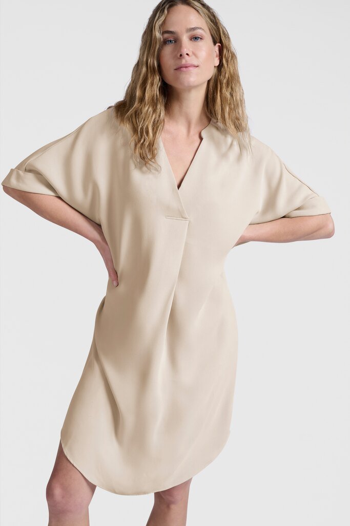 YAYA - Jurk Flowy V - Neck Rainy Day Beige - Luxedy