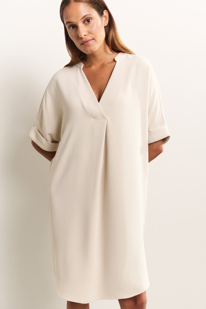 YAYA - Jurk Flowy V - Neck Rainy Day Beige - Luxedy