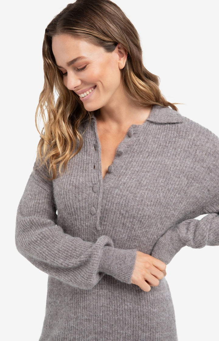 YAYA - Jurk Knitted Midi Taupe Grey - Luxedy