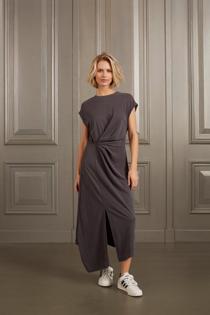 YAYA - Jurk Pleated Modal Dress Anthracite - Luxedy