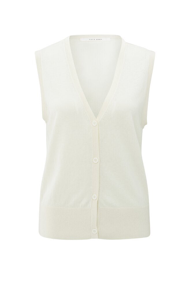 YAYA - Knitted Gilet Fine Rib Offwhite - Luxedy