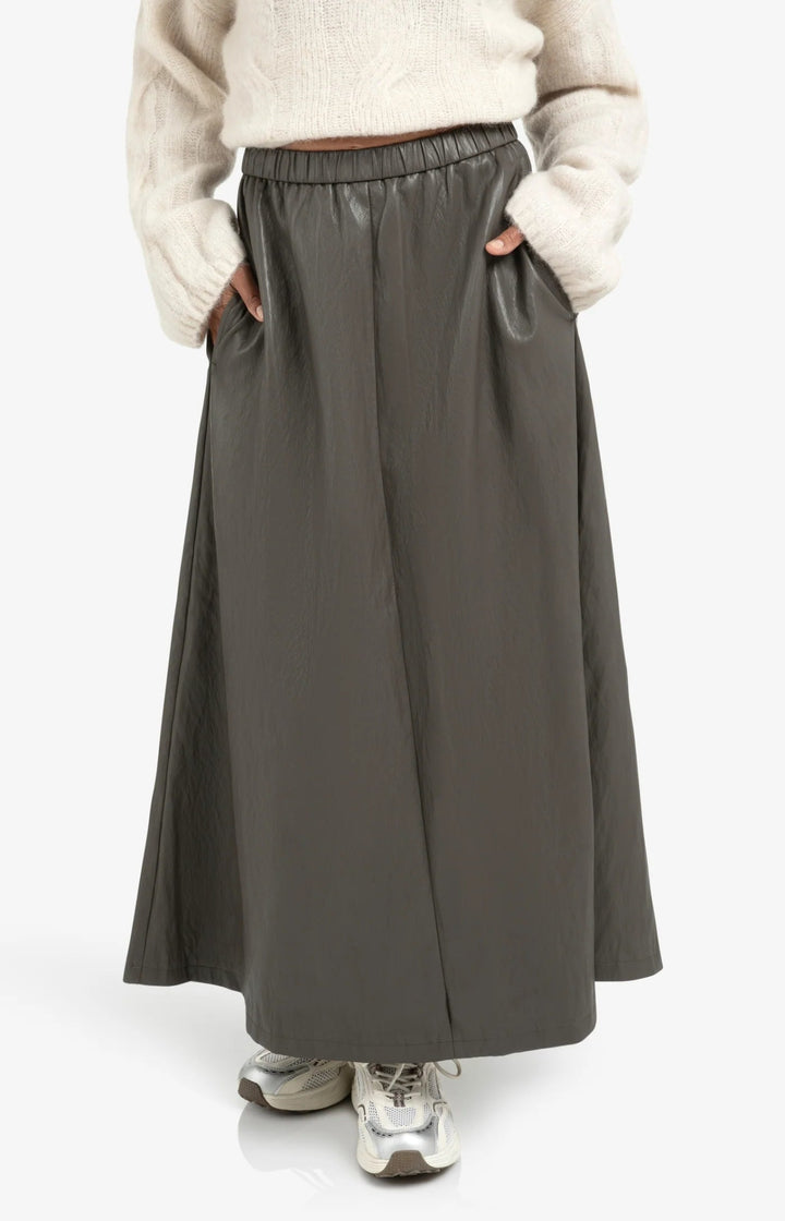 YAYA - Rok Faux Leather A - Line Dark Taupe Grey - Luxedy