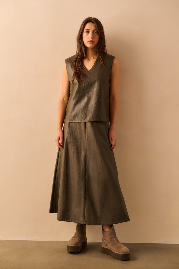 YAYA - Rok Faux Leather A - Line Dark Taupe Grey - Luxedy