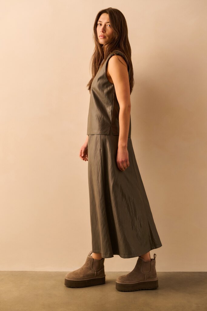 YAYA - Rok Faux Leather A - Line Dark Taupe Grey - Luxedy