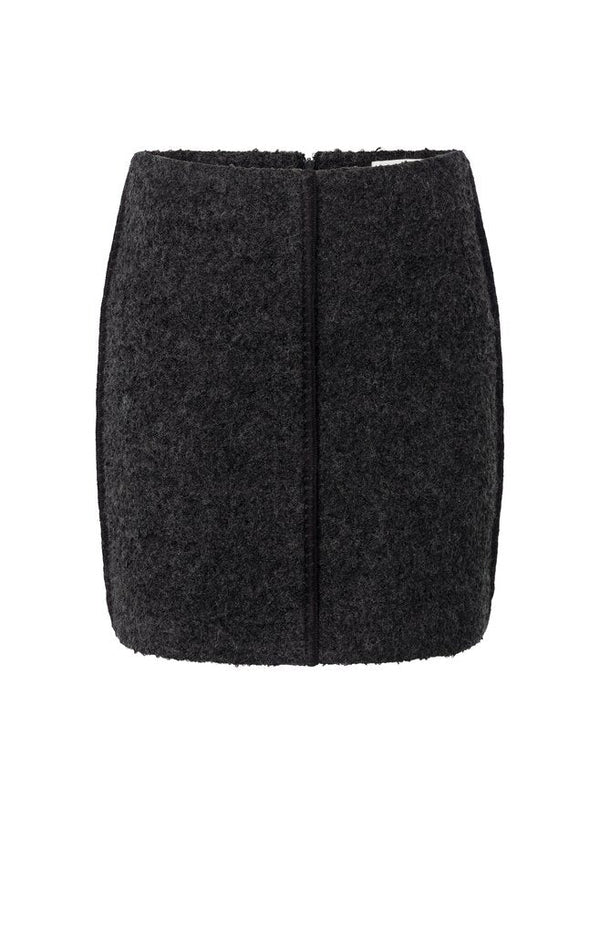 YAYA - Rok Mini Skirt Wool Mix Seam Detail Dark Anthracite Melange - Luxedy