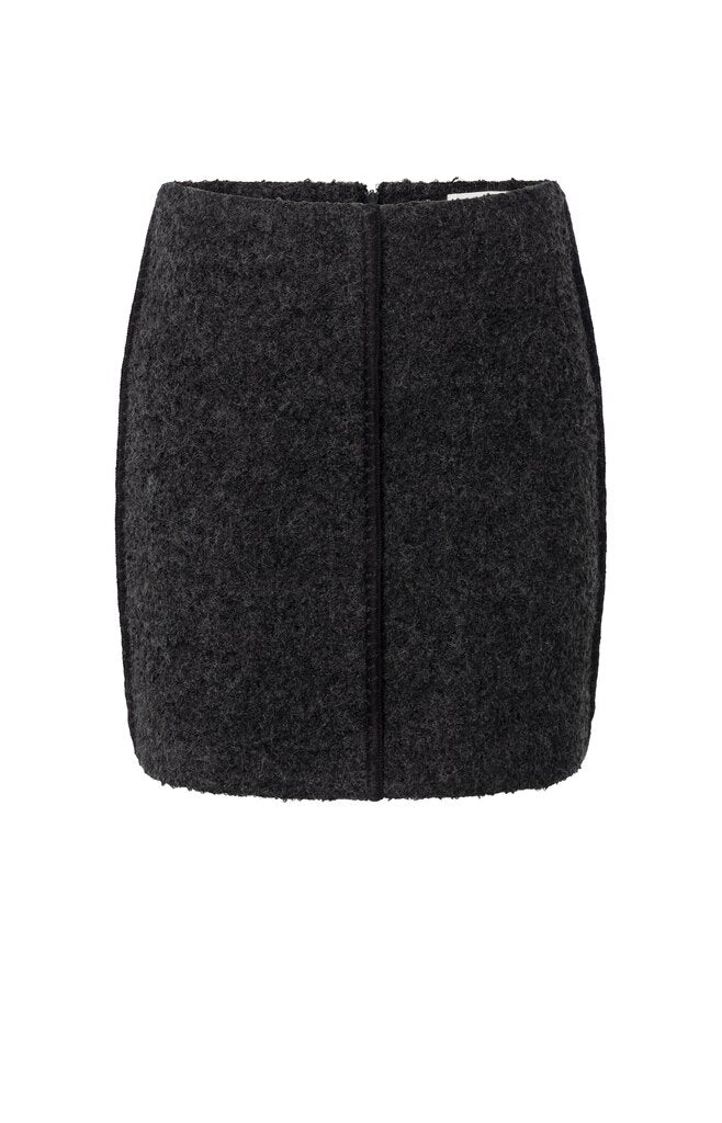YAYA - Rok Mini Skirt Wool Mix Seam Detail Dark Anthracite Melange - Luxedy