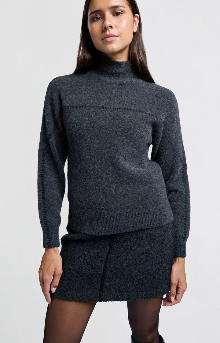 YAYA - Rok Mini Skirt Wool Mix Seam Detail Dark Anthracite Melange - Luxedy
