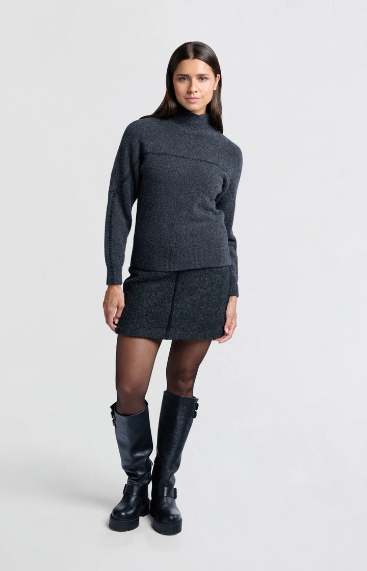 YAYA - Rok Mini Skirt Wool Mix Seam Detail Dark Anthracite Melange - Luxedy