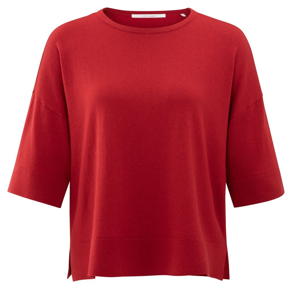 YAYA - Shirt Oversized Fine Knitted Scarlett Sage Red - Luxedy