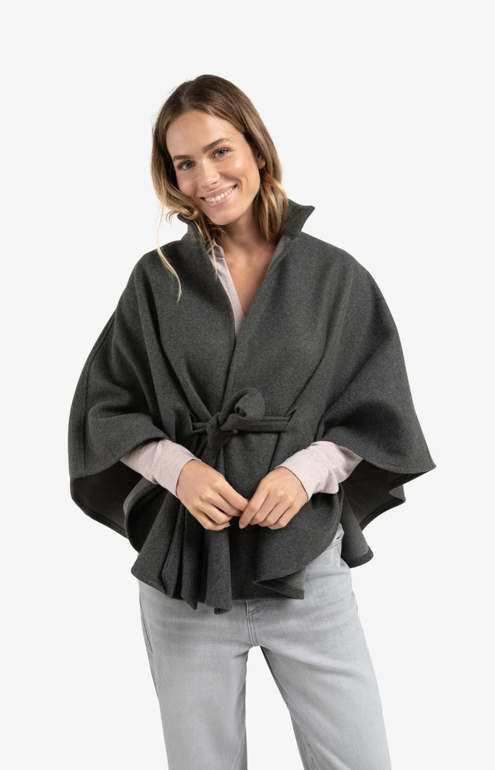 YAYA - Soft Woven Poncho Dark Night Grey Melange - Luxedy