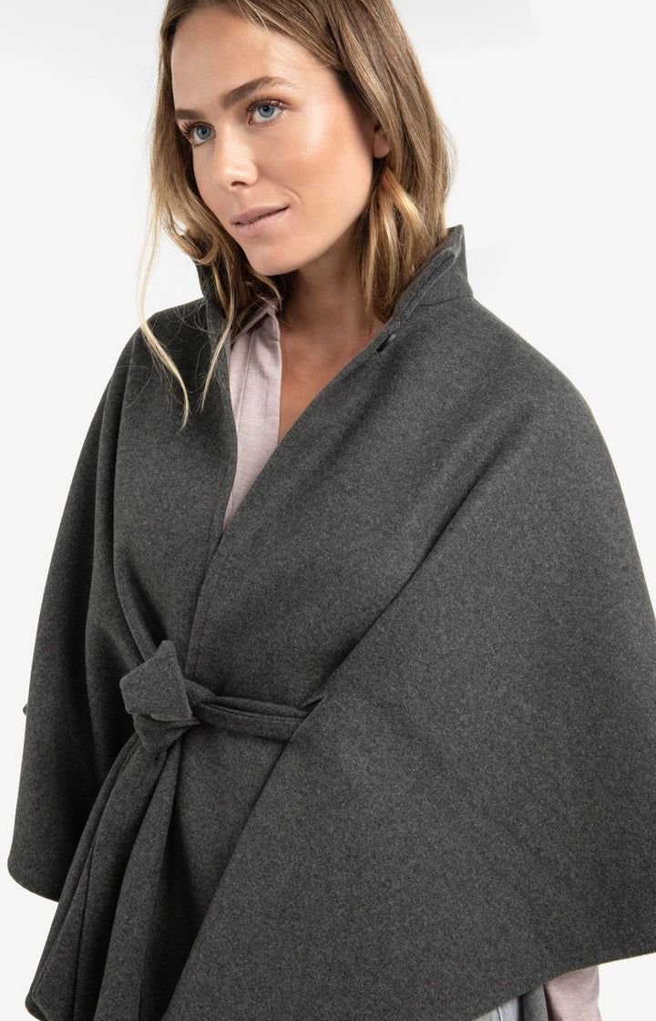 YAYA - Soft Woven Poncho Dark Night Grey Melange - Luxedy