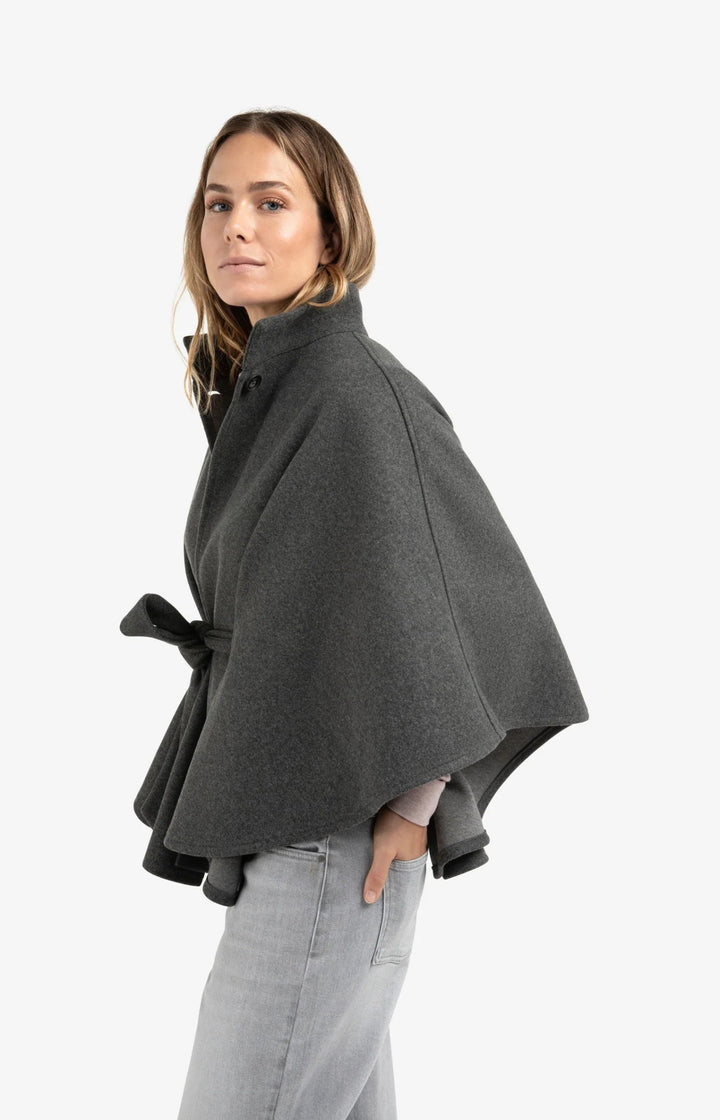 YAYA - Soft Woven Poncho Dark Night Grey Melange - Luxedy