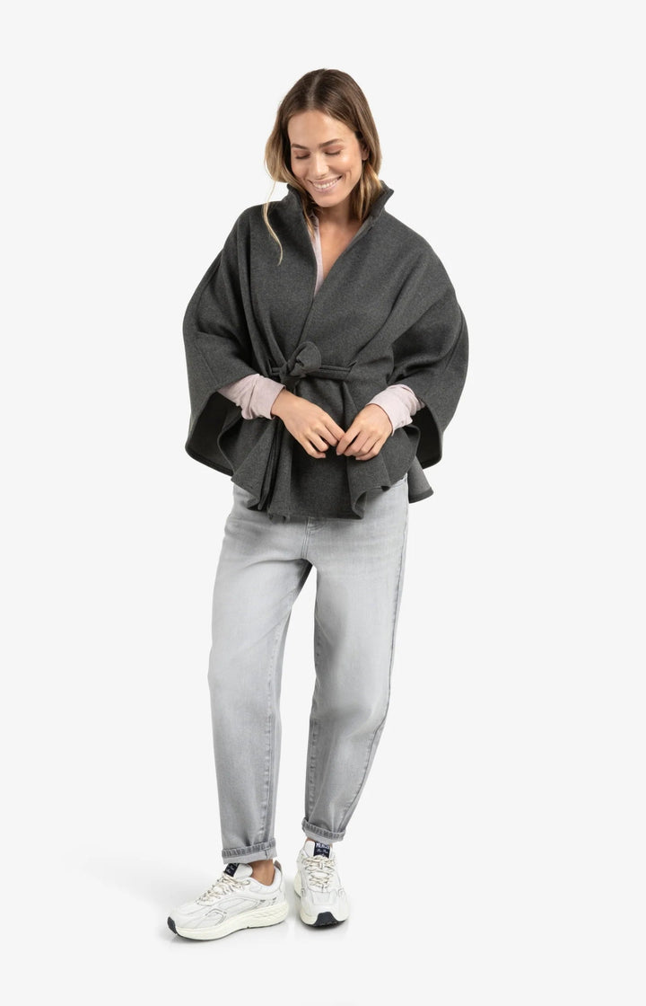 YAYA - Soft Woven Poncho Dark Night Grey Melange - Luxedy