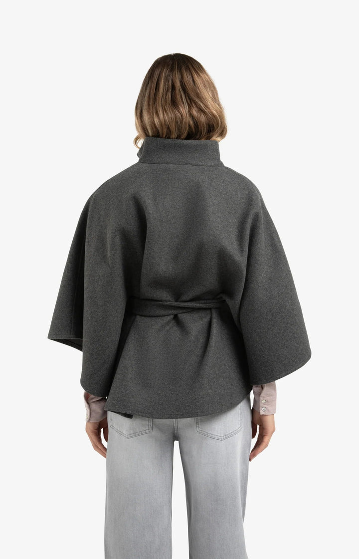 YAYA - Soft Woven Poncho Dark Night Grey Melange - Luxedy