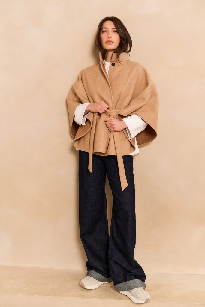 YAYA - Soft Woven Poncho Light Camel Melange - Luxedy