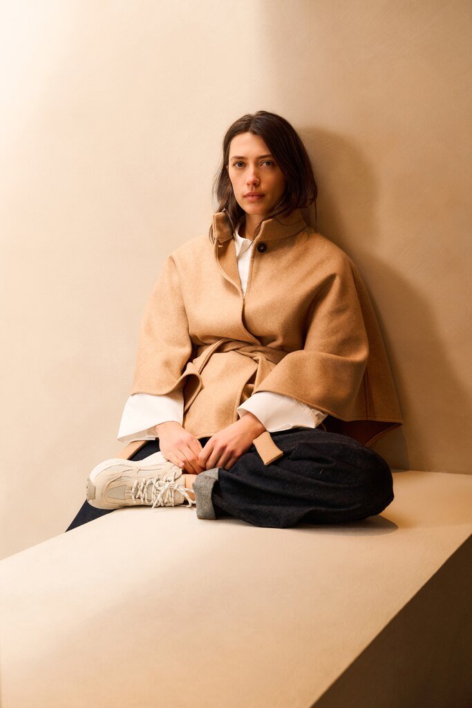 YAYA - Soft Woven Poncho Light Camel Melange - Luxedy