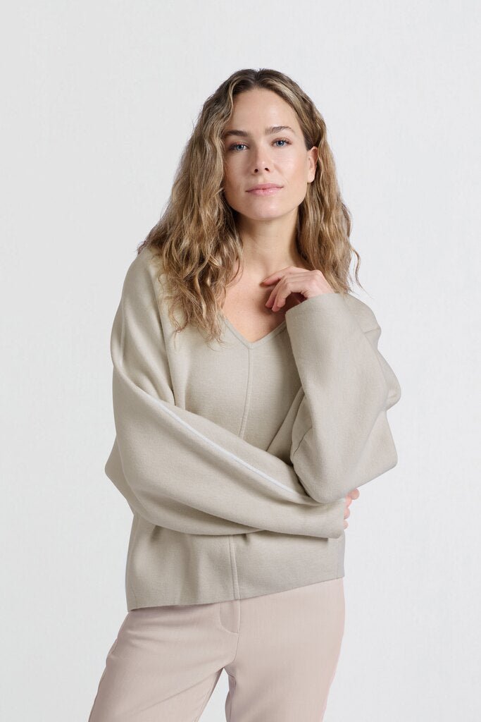 YAYA - Sweater Oversized V - Neck Pumice Stone Beige - Luxedy