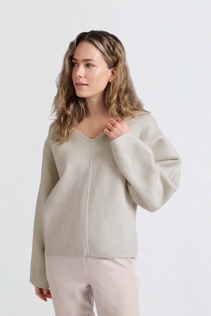 YAYA - Sweater Oversized V - Neck Pumice Stone Beige - Luxedy
