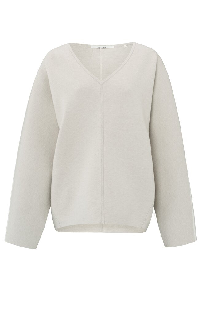 YAYA - Sweater Oversized V - Neck Pumice Stone Beige - Luxedy