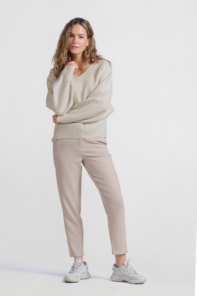 YAYA - Sweater Oversized V - Neck Pumice Stone Beige - Luxedy