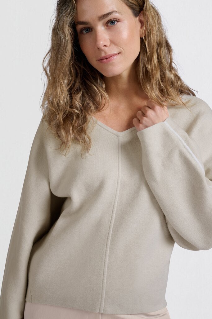 YAYA - Sweater Oversized V - Neck Pumice Stone Beige - Luxedy