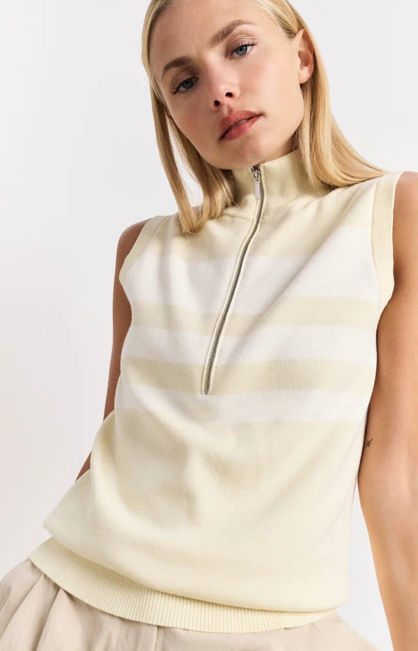 YAYA - Sweater Sleeveless Blockstripe Putty Beige Dessin - Luxedy